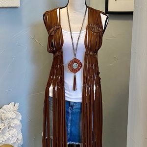 ORIGAMI BY VIVIAN BOHO Fringe Vest with Beading.